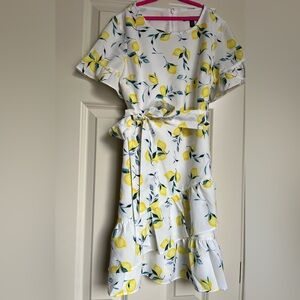 Lemon Print Kids Dress - White and Yellow